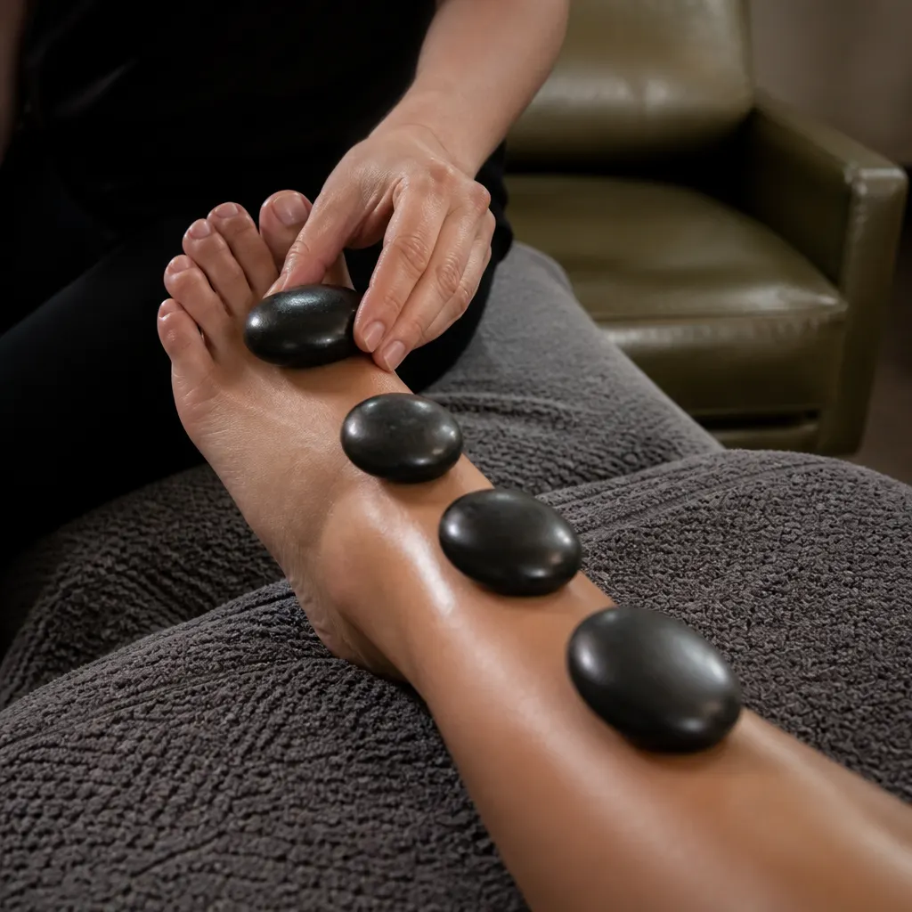 Warm stones used during signature foot therapy