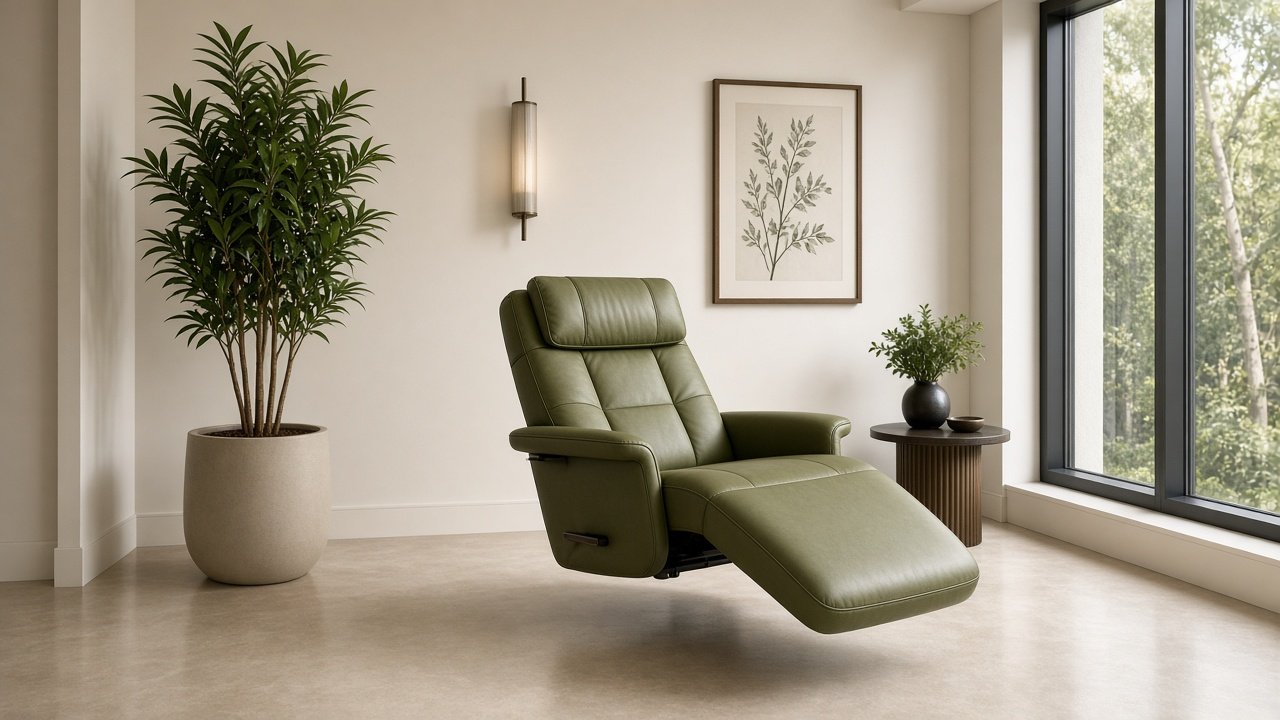 A daylit lounge with a comfortable reflexology chair
